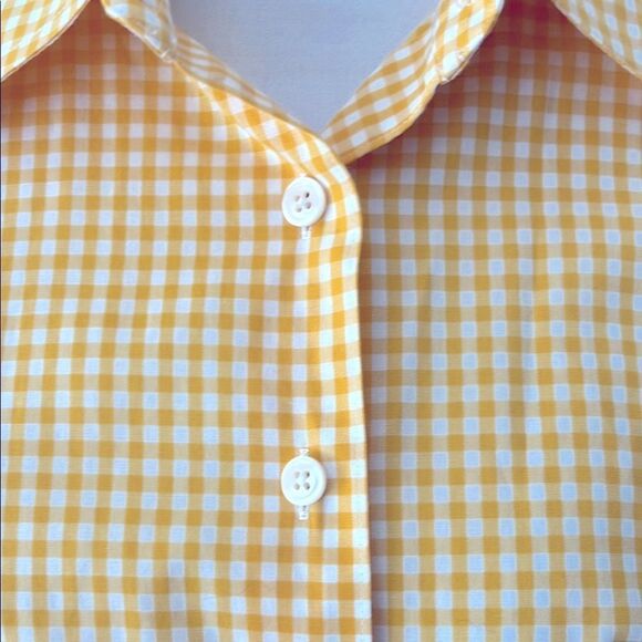 Talbots Buttercup Yellow Checked Button Down Shirt with Notched Collar - Picture 2 of 8